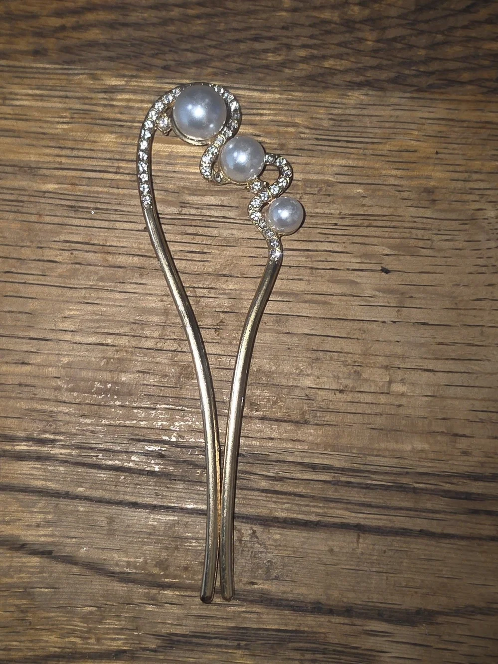 Gold Pearl & Crystal Hair Pin - Elegant Women's Hair Accessory